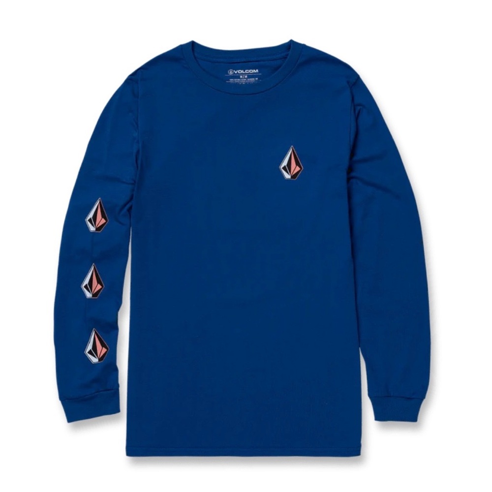 Volcom Men's Iconic Stone Long Sleeve T-Shirt Blue, Size Large